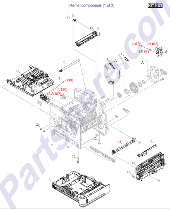 RM14527000CN HP Paper feed roller assembl view part diagram